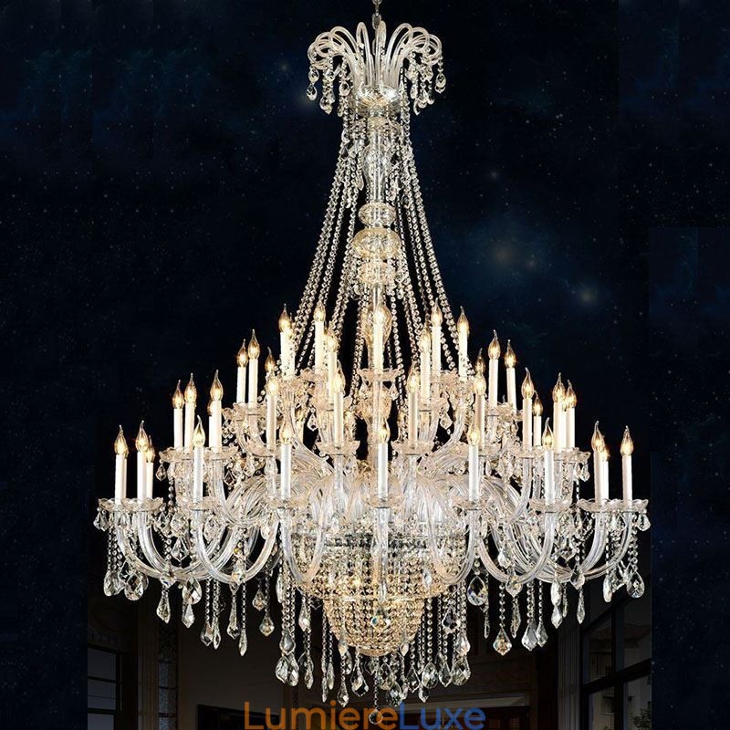 Lustre en cristal européen, plafonnier décoratif en cristal avec 65 lumières
