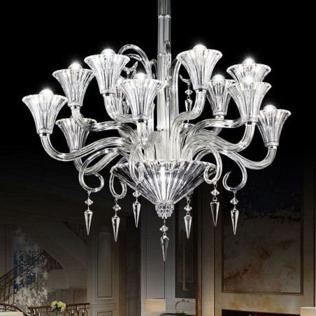 Lustre décoratif européen en cristal avec 12 lumières Lustre décoratif européen en cristal avec 12 lumières