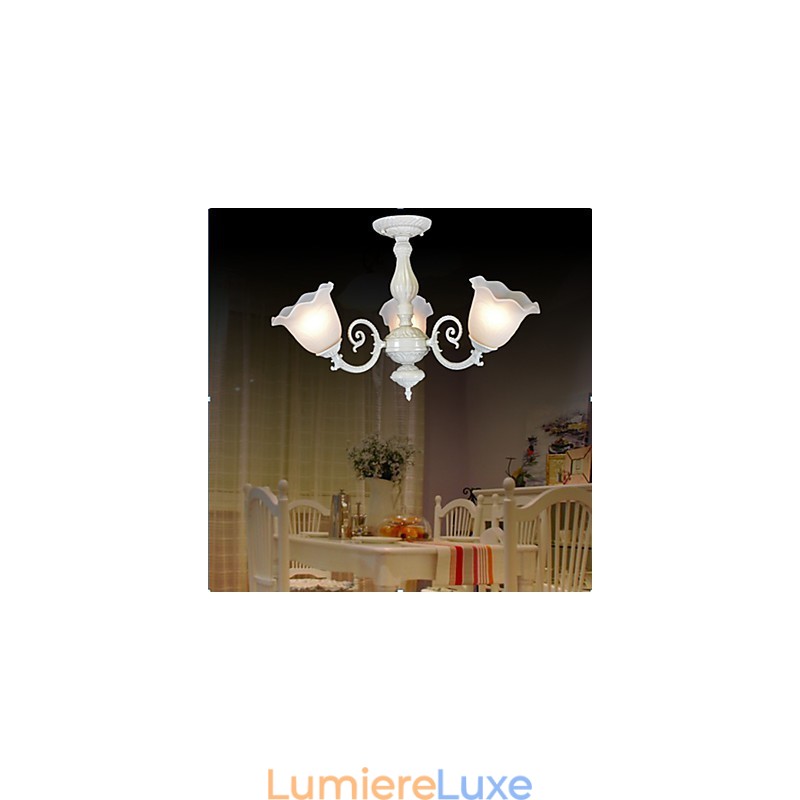 Plafonnier trois lumières blanc style rétro européen classique