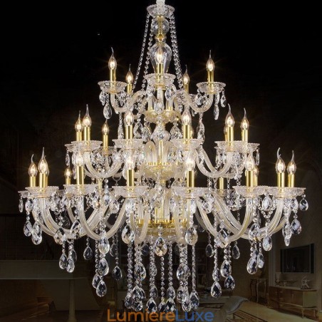 Lustre décoratif de luxe en cristal avec 32 lumières Lustre décoratif de luxe en cristal avec 32 lumières