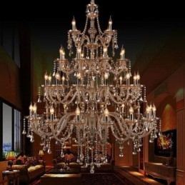 Lustre européen en cristal couleur cognac avec 40 lumières