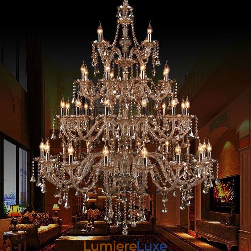 Lustre européen en cristal couleur cognac avec 40 lumières