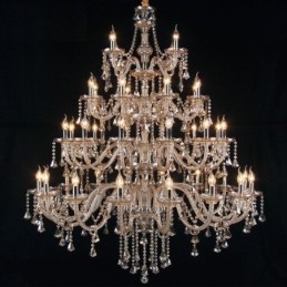 Lustre européen en cristal couleur cognac avec 40 lumières