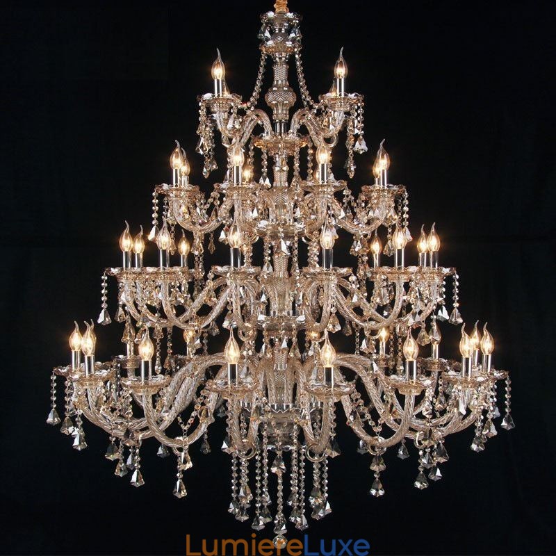 Lustre européen en cristal couleur cognac avec 40 lumières