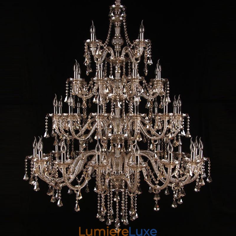Lustre européen en cristal couleur cognac avec 40 lumières