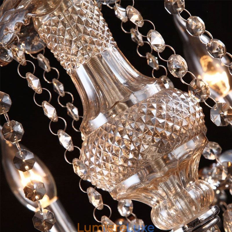 Lustre européen en cristal couleur cognac avec 40 lumières