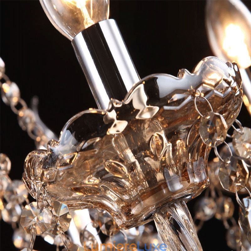 Lustre européen en cristal couleur cognac avec 40 lumières