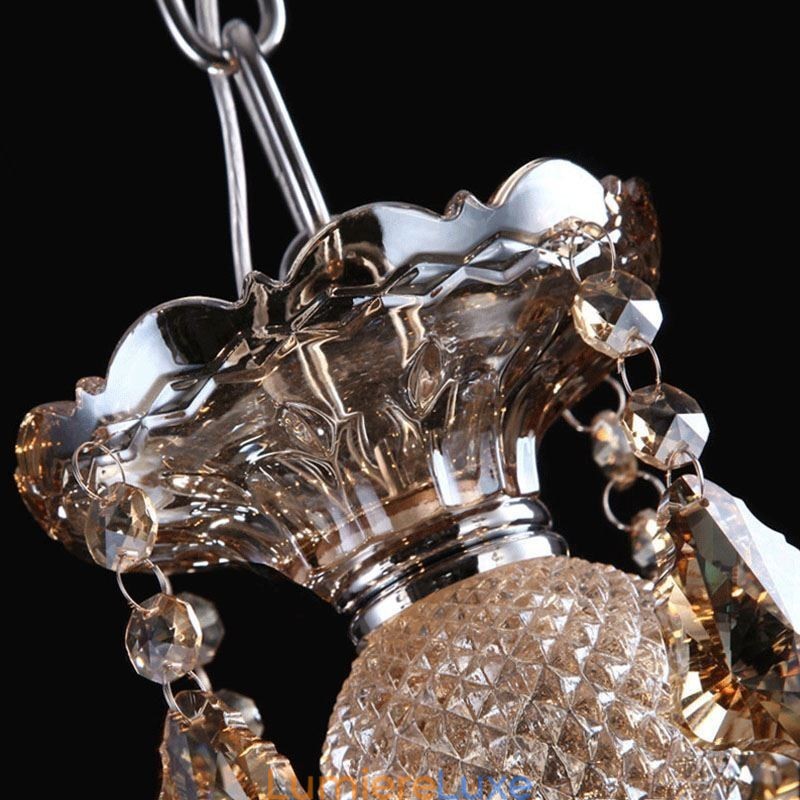 Lustre européen en cristal couleur cognac avec 40 lumières