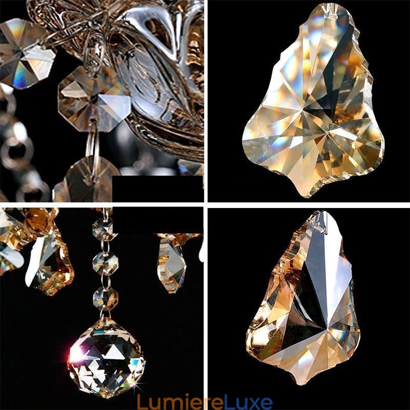 Lustre européen en cristal couleur cognac avec 40 lumières