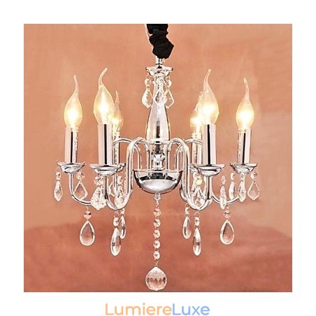 Suspension en cristal à 6 lumières avec fonction bougie Suspension en cristal à 6 lumières avec fonction bougie