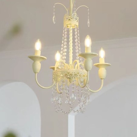 Lustre en cristal nordique, plafonnier crème peint Lustre en cristal nordique, plafonnier crème peint