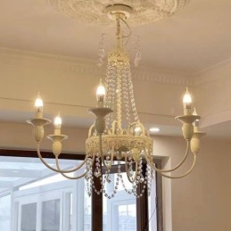 Lustre en cristal nordique, plafonnier crème peint
