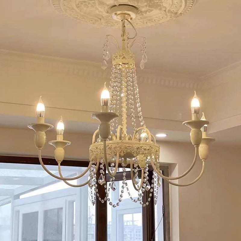 Lustre en cristal nordique, plafonnier crème peint