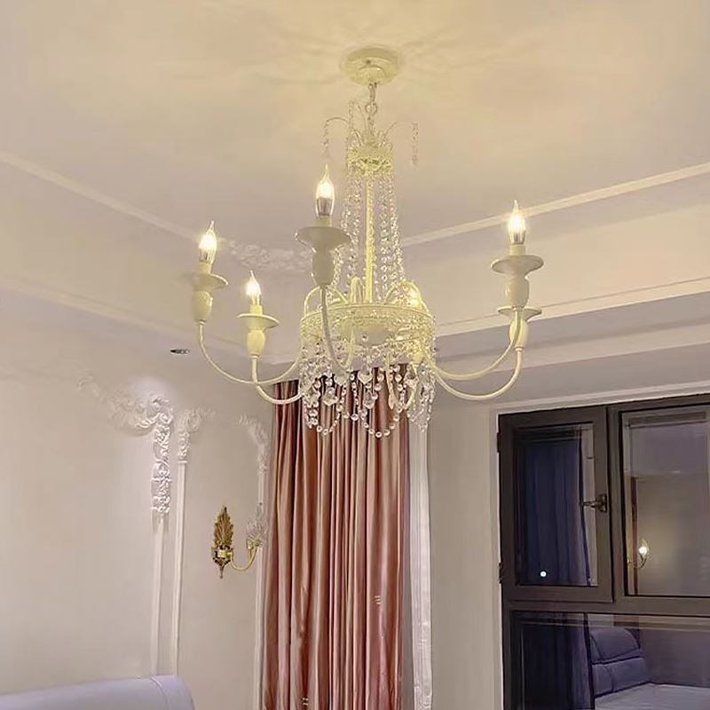 Lustre en cristal nordique, plafonnier crème peint