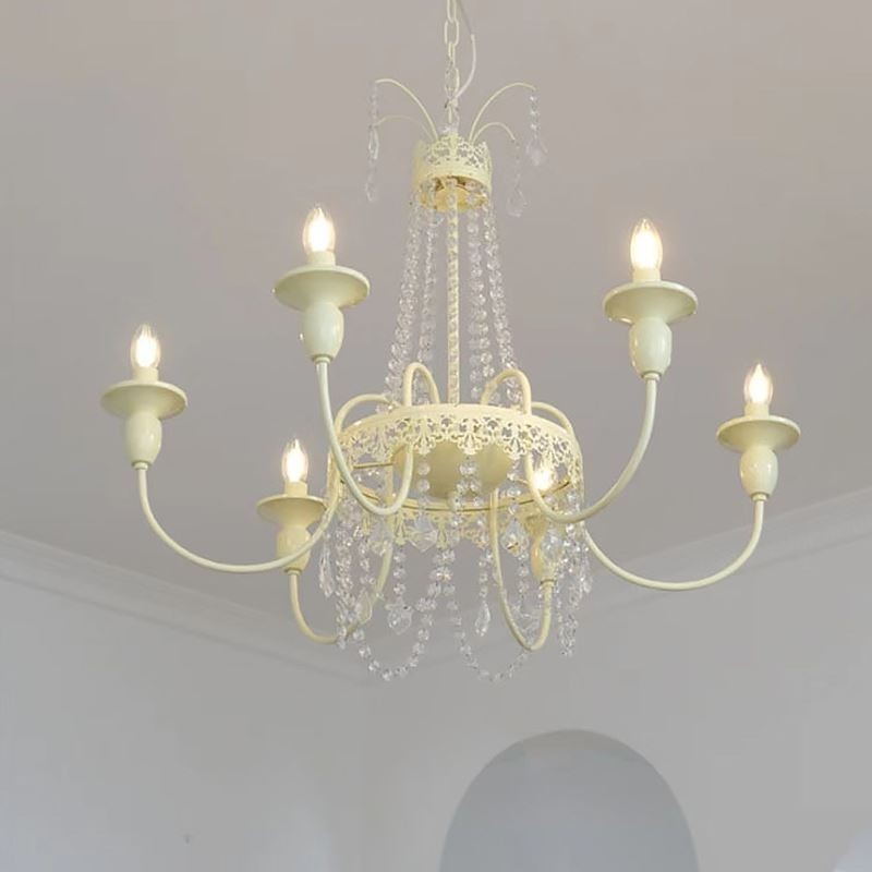 Lustre en cristal nordique, plafonnier crème peint