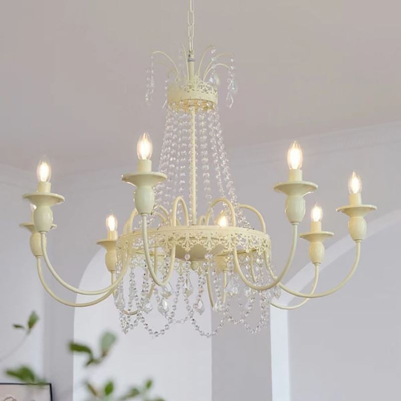 Lustre en cristal nordique, plafonnier crème peint