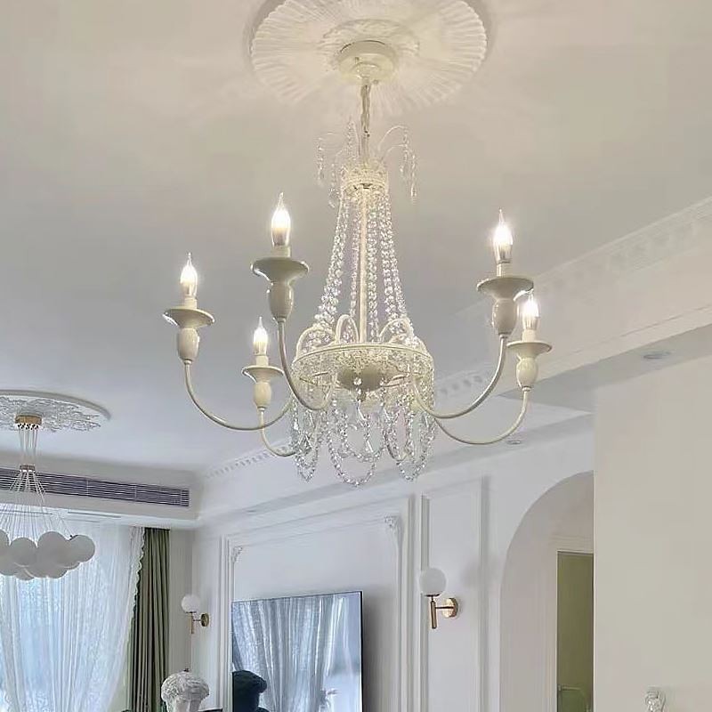 Lustre en cristal nordique, plafonnier crème peint