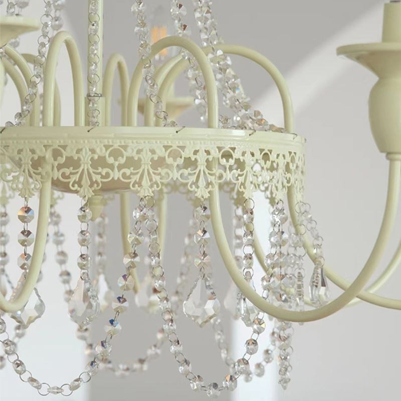 Lustre en cristal nordique, plafonnier crème peint