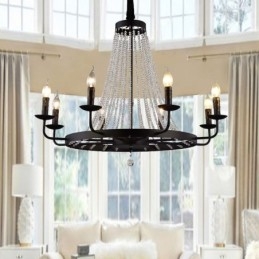 Lustre vintage en cristal et fer noir avec bougie