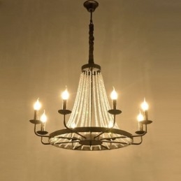Lustre vintage en cristal et fer noir avec bougie