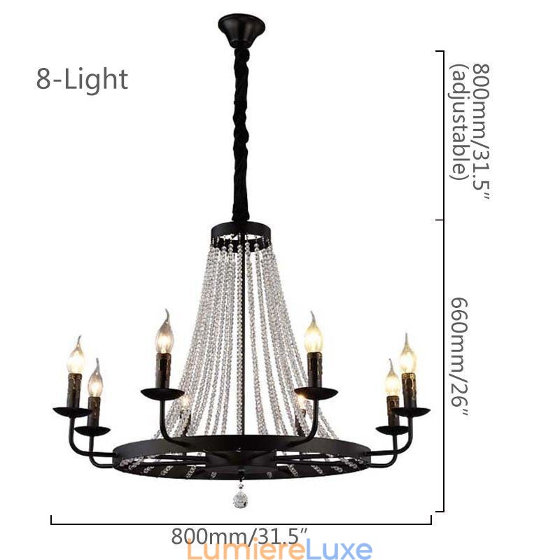 Lustre vintage en cristal et fer noir avec bougie