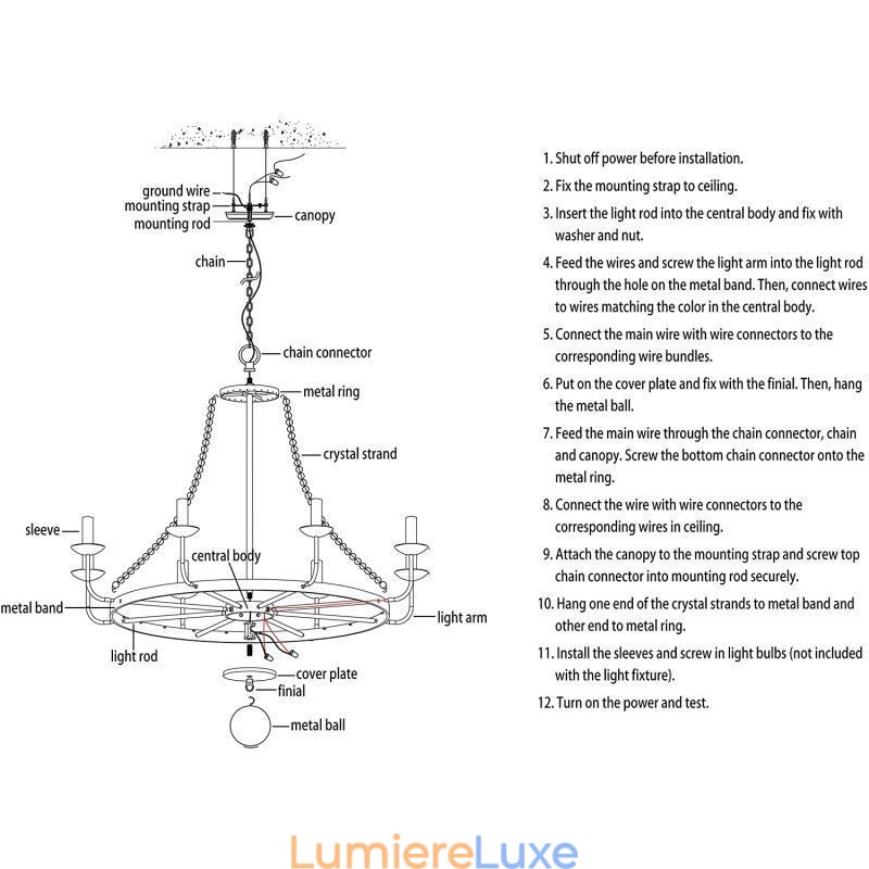 Lustre vintage en cristal et fer noir avec bougie