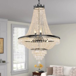 Lustre classique en cristal noir style Empire, 9 lumières