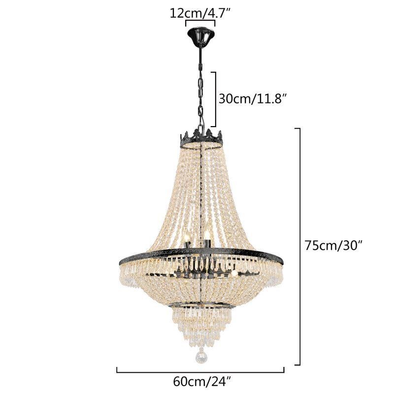 Lustre classique en cristal noir style Empire, 9 lumières