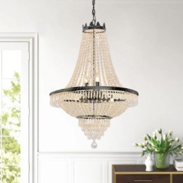 Lustre classique en cristal noir style Empire, 9 lumières