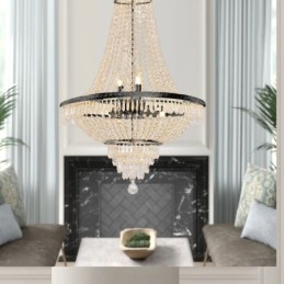 Lustre classique en cristal noir style Empire, 9 lumières