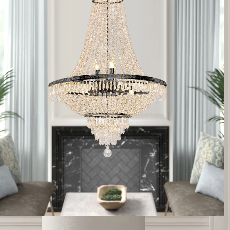 Lustre classique en cristal noir style Empire, 9 lumières
