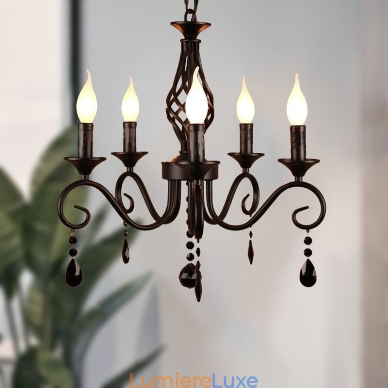Lustre rustique en fer forgé 5 lumières