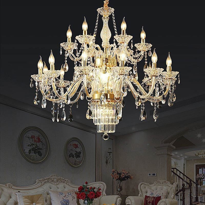 Grand lustre en cristal, suspension classique européenne