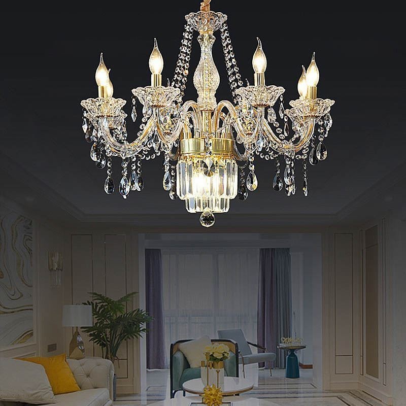 Grand lustre en cristal, suspension classique européenne