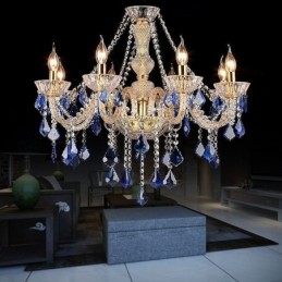 Lustre européen en cristal de luxe, suspension bleue