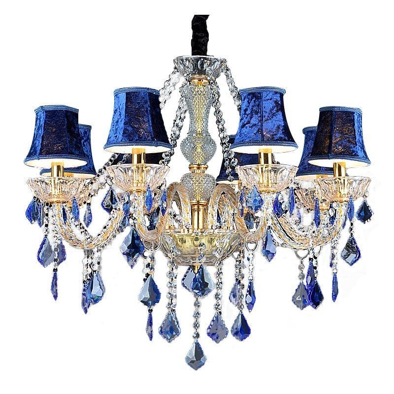 Lustre européen en cristal de luxe, suspension bleue