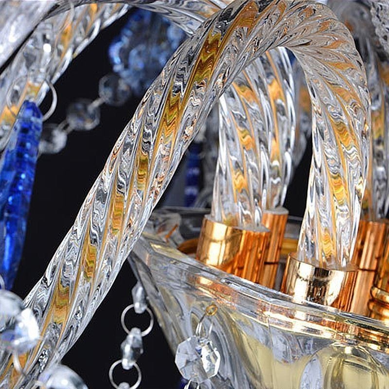 Lustre européen en cristal de luxe, suspension bleue