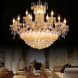 Grand lustre en cristal de luxe, plafonnier européen doré