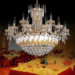 Grand lustre en cristal de luxe, plafonnier européen doré