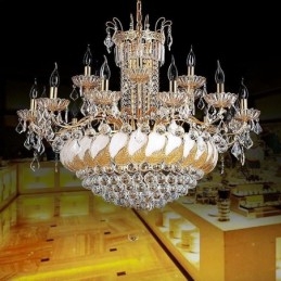 Grand lustre en cristal de luxe, plafonnier européen doré