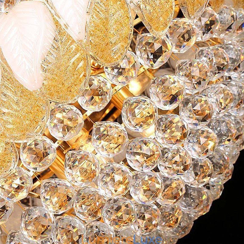 Grand lustre en cristal de luxe, plafonnier européen doré