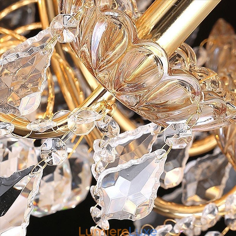 Grand lustre en cristal de luxe, plafonnier européen doré