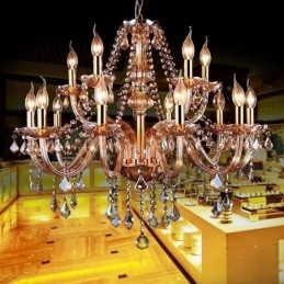Lustre européen en cristal élégant et grand modèle, ambre
