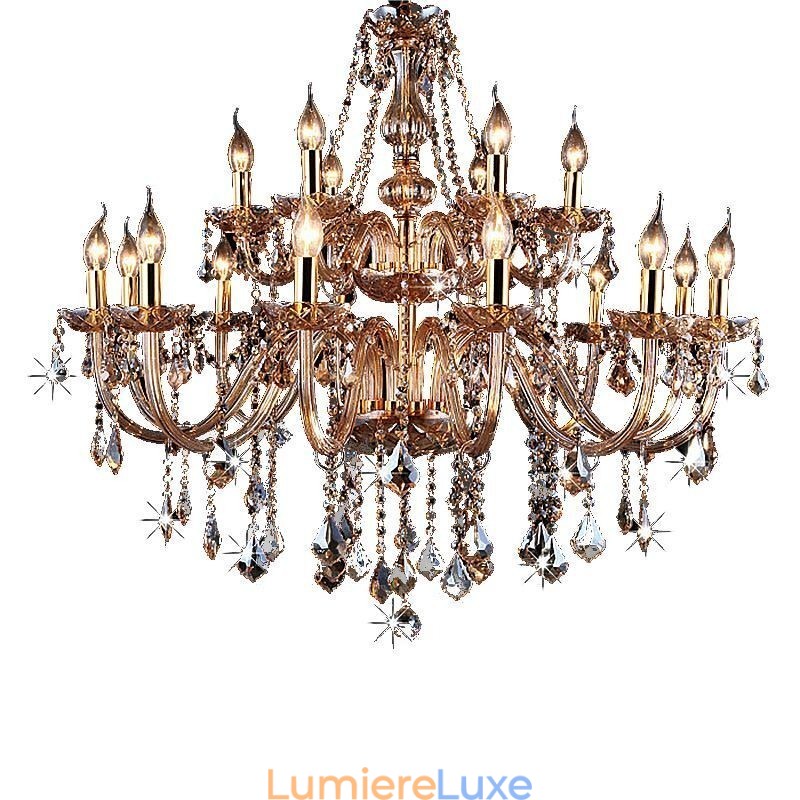 Lustre européen en cristal élégant et grand modèle, ambre