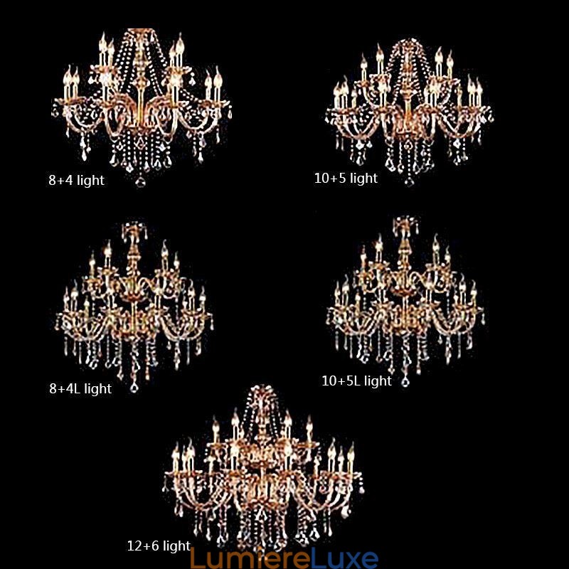 Lustre européen en cristal élégant et grand modèle, ambre