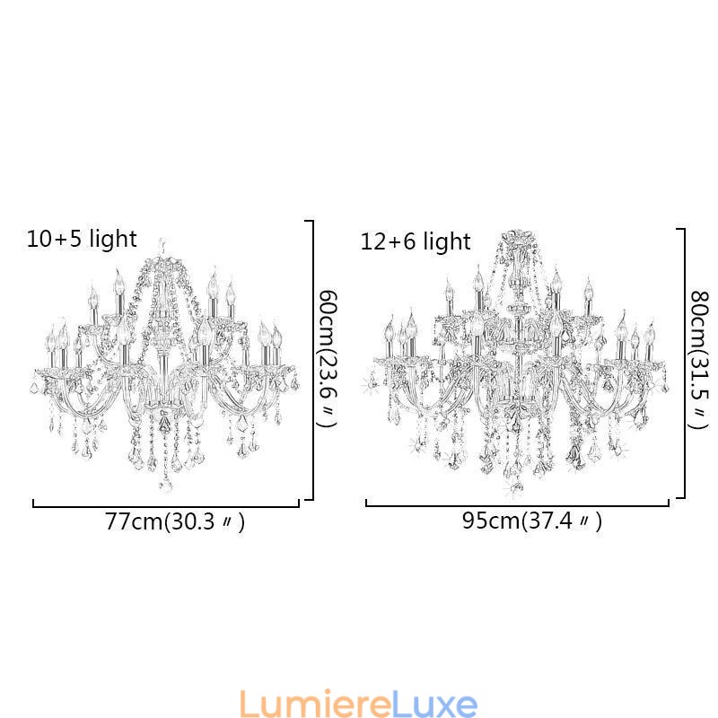 Lustre européen en cristal élégant et grand modèle, ambre