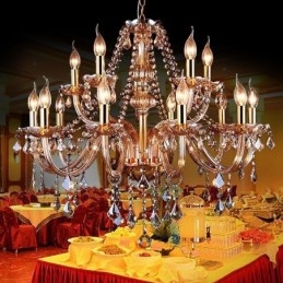 Lustre européen en cristal élégant et grand modèle, ambre