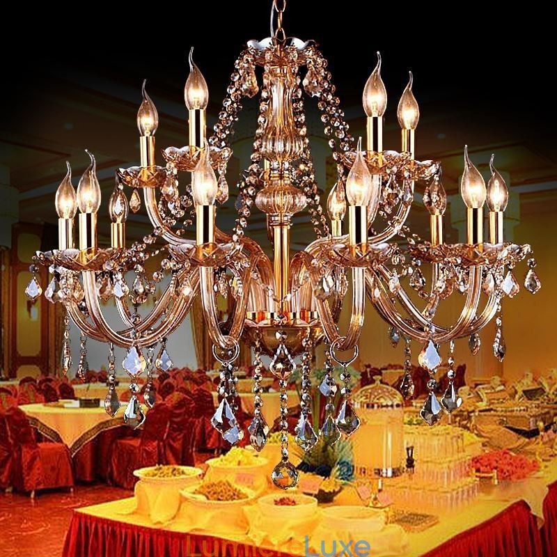Lustre européen en cristal élégant et grand modèle, ambre