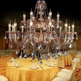 Lustre européen en cristal élégant et grand modèle, ambre
