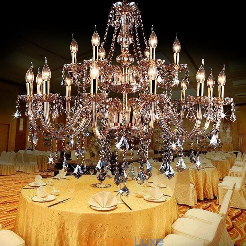 Lustre européen en cristal élégant et grand modèle, ambre